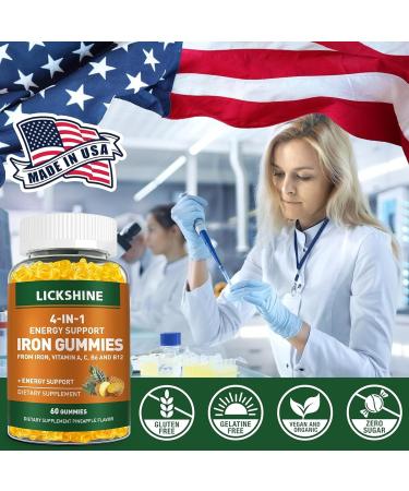 2 Pack Vegan 100MG Iron Supplement Gummies for Women & Men - with Vitamin C A B for Adults & Kids - Energy Support for Iron Deficiency Anemia - Pineapple Flavor (120 Ct) 60 Count (Pack of 2) - Buy Online on GoSupps.com