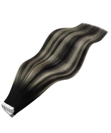 Youngsee Ombre Tape-In Hair Extensions - Real Hair 40cm Balayage Black & Silver 50g 20pcs Seamless - Perfect for Glamorous Looks - Buy Online on GoSupps.com