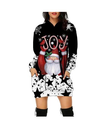 Hanxiulin Hoodie Women Christmas Langmarm Sweatshirts Dress Hoodie Print Long -sleeved sweater dress print oversize long -sleeved upper part of hooded sweats sweatshirts dress autumn winter white xl