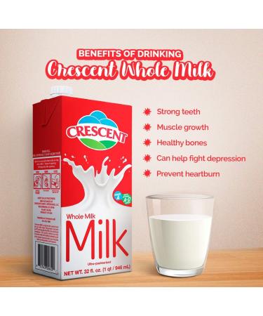 Crescent Whole Milk | 100% Milk with Vitamins A&D | Grade A | 32 fl. oz | UHT Shelf Stable | Product of USA | Pack of 6 - Buy Online on GoSupps.com