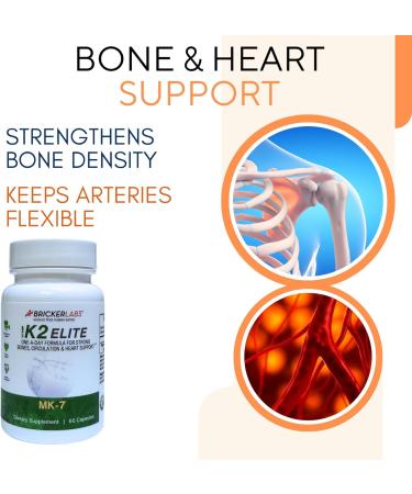 Bricker Labs K2 Elite Vitamin K2 MK-7 Supplement 160mcg Supports Bone & Heart Health Calcium Absorption & Circulation Non-GMO 60 Capsules - Buy Online on GoSupps.com