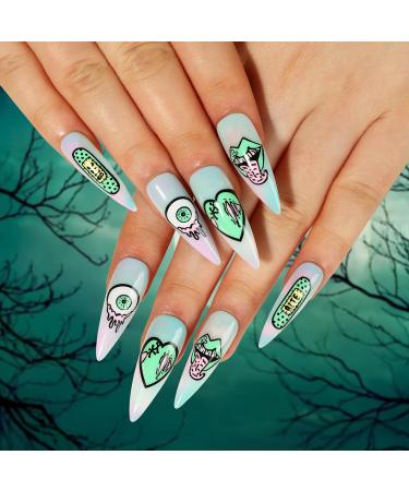 FEIlei 24x Halloween False Nails Heart Eyeball Lip Fake Nails Full Cover Press On Nails - Buy Online on GoSupps.com