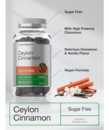 Horb ach Sugar Free Ceylon Cinnamon Gummies 2000mg | 50 Count | Vegan Non-GMO Gluten Free | Cinnamon & Vanilla Flavor 50 Count (Pack of 1) - Buy Online on GoSupps.com