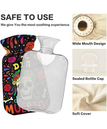 Naanle Dia de los Muertos Hot Water Bottle with Cover | 1L Transparent Hot Water Bottle for Pain Relief & Heat Therapy | Ideal for Hands & Feet - Buy Online on GoSupps.com