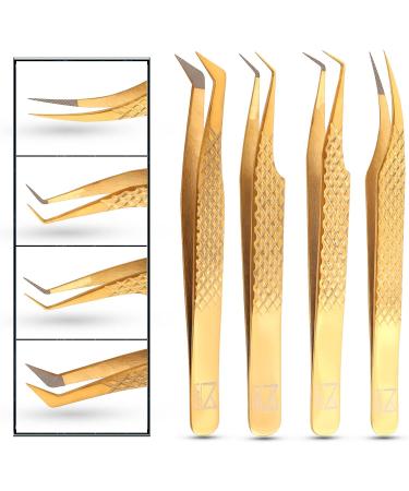M LASH Nano Fiber Tip Diamond Grip Eyelash Extension Tweezer Set - V5 Professional Lash Tool (Gold) - Buy Online on GoSupps.com