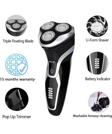 MAX-T Men Electric Razor - Rechargeable Wet & Dry Rotary Shaver for Men (Black) - Buy Online on GoSupps.com