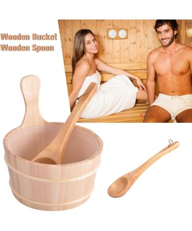 Sauna Bucket and Ladle Set - 4L Wood Sauna Barrel | Traditional Sauna Pail with Handle | Wooden Sauna Bucket | Bathing Accessories for Sauna Steaming Room Bathroom Home - Buy Online on GoSupps.com