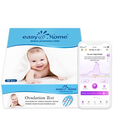 EasyHome Ovulation Test Strips (50-Pack), FSA Eligible Ovulation Predictor Kit, Powered by Premom Ovulation Calculator iOS and Android APP, 50 LH Tests 50 Count (Pack of 1)