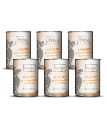 MjAMjAM - premium wet food for dogs - juicy chicken with tender duck on carrots and boiled millet, 6 pack (6 x 400 g), grain free with extra meat