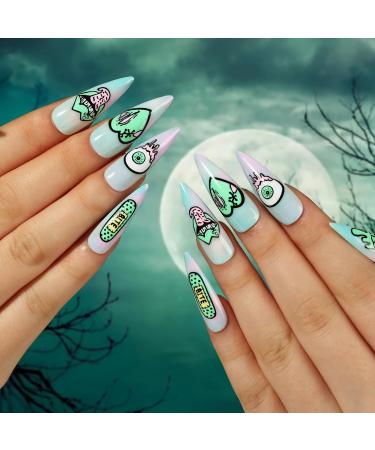 24Pcs Halloween Heart Eyeball Lip Wearing False Nails Full Coverage Coffin Press On Nails Long Artifical Fake Nail False Nails Long - Buy Online on GoSupps.com