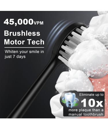 Sonic Electric Toothbrush for Adults - 8 Brush Heads 4 Modes IPX8 Waterproof 45000 VPM 2-Minute Timer Fast Charge - Perfect Christmas Gift in Black - Buy Online on GoSupps.com