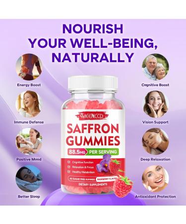 2 Pack Saffron Gummies for Kids & Adults - 10-in-1 Saffron Supplements with Magnesium L-Theanine Rhodiola - Supports Vision & Zzz Sugar-Free Raspberry Flavor 120 Count 60 Count (Pack of 2) - Buy Online on GoSupps.com