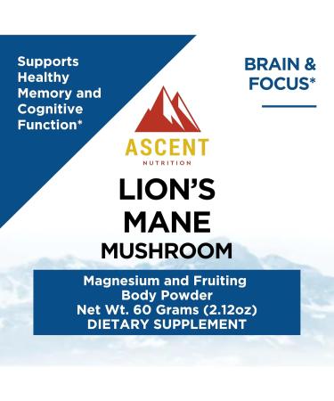 Ascent Nutrition Organic Lion's Mane Mushroom Powder | Grown in The USA | Supports Healthy Memory and Cognitive Function | 2 Grams per Scoop - Buy Online on GoSupps.com