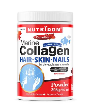 Nutridom Hydrolyzed Marine Collagen Peptides Powder Wild-Caught from Nova-Scotia Supports Hair Skin & Nails Non-GMO Free of Gluten Soy & Dairy (303 g)