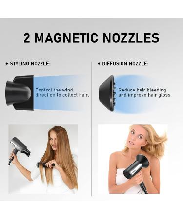DOOAIR Professional Ionic Hair Dryer with Diffuser - 1875W Powerful Fast Dry - 3 Heating/2 Speed Settings - Blue-Black - Buy Online on GoSupps.com
