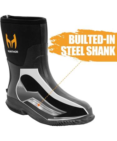 Hunthor Men's Rubber Boots with Steel Shank - 6mm Neoprene Insulated, Waterproof Work Boots for Hunting, Gardening, Farming, Fishing - Size 9 - Buy Online on GoSupps.com