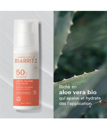 Laboratoires de Biarritz - Cr me Solaire Visage - SPF50 - Certifi e Bio - Pour Adulte - Prot ge Hydrate et Pr vient l'Apparition de Taches - 50 ml - Fabriqu e en France SPF50 (nouvelle version) - Buy Online on GoSupps.com