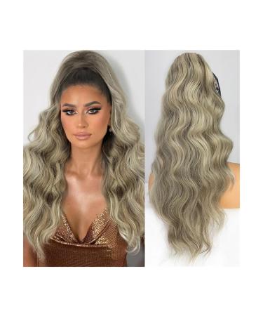 Long Wavy Ponytail Hair Extensions 26 Inch Synthetic Drawstring Ponytail Clip in Wave Ponytail Hairpiece for Black Women (Color : 8H24 Size : 26inches) 26inches 8H24