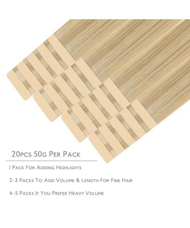 Salife Real Hair Tape Extensions - 20PCs 50g 22 Inch Light Blonde Highlights - Remy Invisible Skin Weft #16/2 Hellblond - Buy Online on GoSupps.com