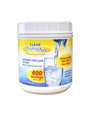Clear DysphagiAide Thickener Powder - Instant Thickener for Liquids and Foods (19.75 oz, 400 Serving)  Liquid Thickeners for Dysphagia, Drink Thickener and Water Thickener (Nectar Thick and Honey Thick) (Pack of 1) 1.23 P