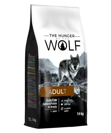 The Hunger of the Wolf Dog food for adult dogs of all breeds and for dogs with allergies finely prepared dry food without grain with salmon and potatoes - 14 kg adult salmon and potatoes 14 kg (1 Pack)