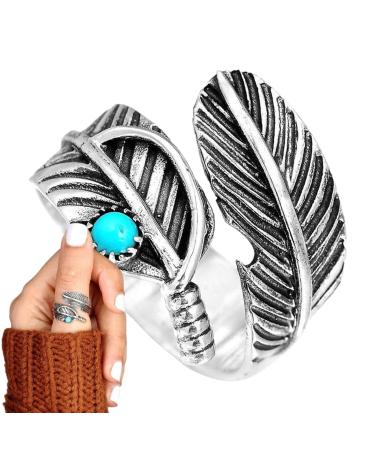 Boho Feather Turquoise | Open turquoise finger s | adjustable stackable s promise gifts for girlfriend meditation