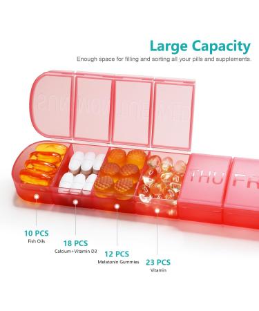 FHORAIN 7 Day Large Pill Box - Travel Friendly Daily Pill Organizer for Medicine, Vitamins, Fish Oil - Red - Buy Online on GoSupps.com