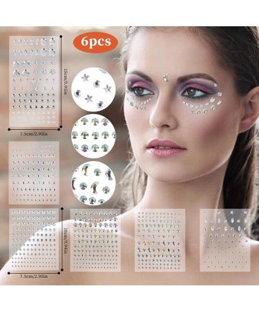 6 Sheets Self-Adhesive Face Gems & Rhinestones for Makeup | DIY Festival Eye Jewelry Stickers - Buy Online on GoSupps.com