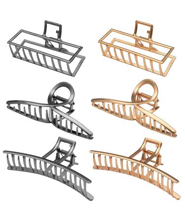 6 Pack Large Metal Hair Claw Clips - Non-slip Gold & Silver Fashion Accessories for Women - Buy Online on GoSupps.com