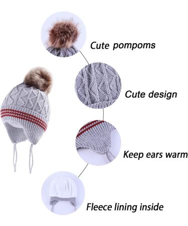 LANGZHEN Toddler Kids Winter Hat Earflap Knit Cap Fleece Lined Beanie for 2-4 Years Grey-Pompon - Buy Online on GoSupps.com
