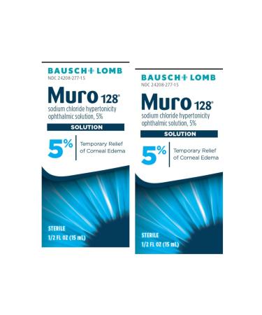 Muro 128 Solution Sodium Chloride Hypertonicity Ophthalmic Solution 5% Temporary Relief of Corneal Edema 0.5 fl oz (15 mL) (Pack of 2)