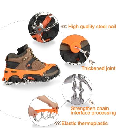 19-Spike Ice Cleats Snow Grips for Hiking Boots - Anti-Slip Stainless Steel Crampons for Men, Women, Boys, Girls - Ideal for Fishing, Walking, Climbing, Mountaineering - Orange (Large) - Buy Online on GoSupps.com