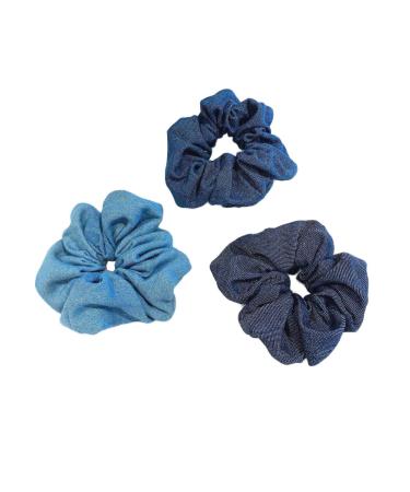 Blue Jean Hair Scrunchies Blue Denim Hair Ring Tie Denim Hair Scrunchies Tie BW23 (3 Pcs-Set)