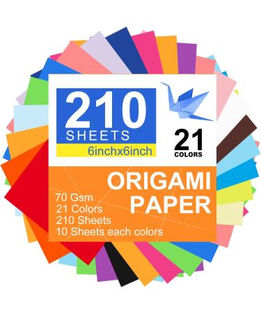 Origami Paper Craft Colored Paper - 210 Sheets,21 Vivid Colors,Double Sided Color,6 Inch Square Paper,Arts and Crafts for Kids Ages 8-12,Origami Kit Gifts for Boys and Girls