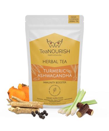 Teanourish Turmeric Ashwagandha Herbal Tea |Caffeine-Free |Indian Superfoods Blended with Black Pepper & Licorice |Supports Immunity |100% natural ingredient - 100g turmeric Ashwagandha 100g pack - Buy Online on GoSupps.com