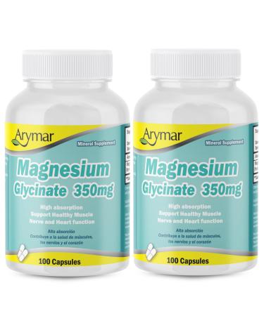 Arymar Magnesium Glycinate 350mg 100 Capsules (2 Pack)