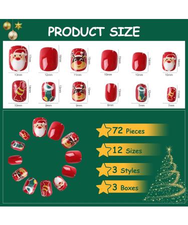 72 Pieces Christmas Kids False Nails - Full Cover Short Artificial Nail Tips for Girls, Pre-glue Fake Nails for Children, Stick On Nails for Christmas Nail Art - Style 1 - Buy Online on GoSupps.com