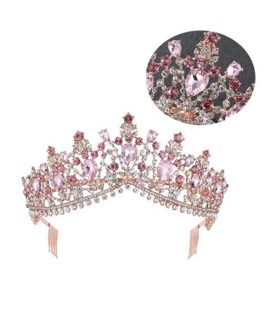 Minkissy Women Tiara with Comb | Crystal Headband Crown for Bride Princess & Lady - Golden & Rosa Strass - Buy Online on GoSupps.com