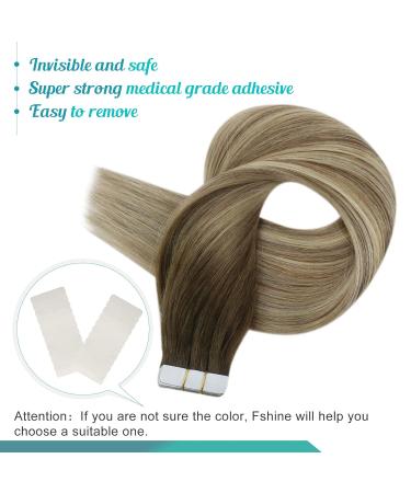 FSHINE Tape in Real Hair Extensions - 35cm 50g Balayage Dark Brown & Medium Blonde - Invisible Remy Hair Extensions #3/8/2 - Buy Online on GoSupps.com