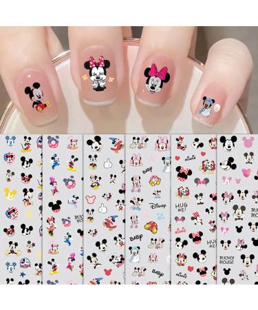 6Sheets Mickey Nail Art Stickers Minnie Nail Decals Cute Kawaii Cartoon Mick_ey Mouse Nail Stikers Nail Art Stickers 3D Self-Adhesive Nail Charm Nail Decals for Women Girls Kids C-3