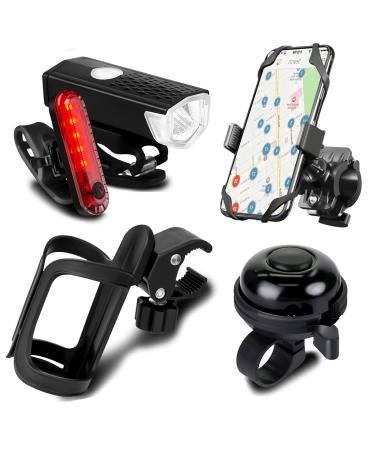 SODPE Bicycle Accessories, USB Rechargeable Bicycle lamp Set, Bicycle lamp, Bicycle Lock, Bicycle Water Cup seat, Bicycle Mobile Phone seat, Bicycle Mirror, Bicycle Bell 5