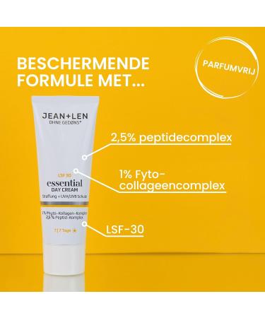 Jean Len Jean & Len Essential Day Cream ideal for all skin types optimizes skin firmness with SPF 30 and vegetable collagen vegan and fragrancefree day cream 50 ml - Buy Online on GoSupps.com