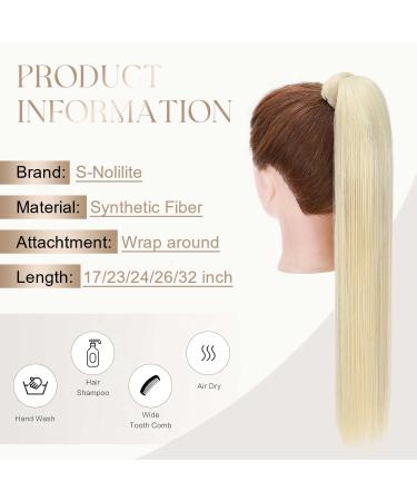 Premium S-Noilite Clip-In Hair Extensions - Bleached Blonde Ponytail Braid | Natural Look 58cm Various Colors - Buy Online on GoSupps.com