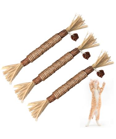 BAWAN Catnip Toys Silvervine for Cats: Cute Cat & Kitten Toys for Indoor Cats Interactive Cat & Kitten Teething Chew Toys for Aggressive Chewers Silvervine Sticks Cat Dental Toy 3PCS