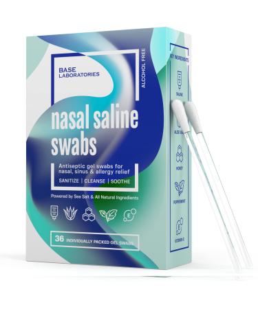Base Labs Saline Nasal Gel Swabs | Sanitize - Cleanse - Soothe your Nasal Passages | Neutralize the Germs - Nose Sanitizer for Dry & Irritated Noses - Allergy & Sinus Relief - Nasal Spray Rinse | 36PC 36 Count (Pack of 1)