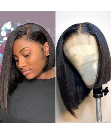 Nadula Short Straight Asymmetrical Bob Wig | 100% Unprocessed Brazilian Virgin Hair | 13x4 Lace Front | Pre Plucked with Baby Hair | 12 150% Density Lace Frontal Bob Wig - Buy Online on GoSupps.com