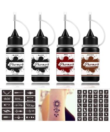 Charmark Temporary Tattoo Kit Temporary Painting Kit with 84 Pcs Stickers Stencils Full Painting Kit 4 Bottles