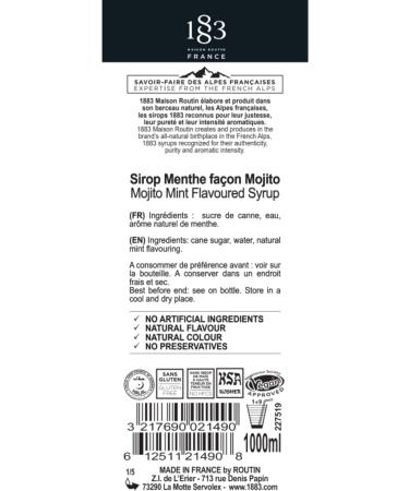 1883 Maison Routin Premium Mojito Mint Syrup for Cocktails Mocktails Coffee & Iced Tea Glass 1L - Buy Online on GoSupps.com