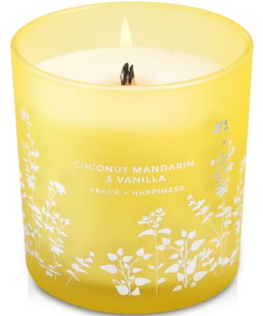 Coconut Mandarin Vanilla Candles Highly Scented - Tropical Beach Summer Scented Candles for Home - Luxury Candles - Natural Soy Wood Wick Candles - Aromatherapy Relaxing Candles for Women & Men