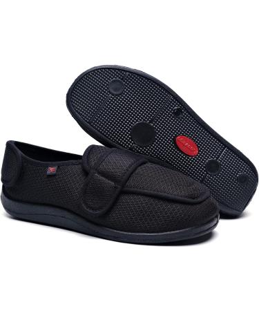 ZHENSI Men's Adjustable Slippers Wide Diabetic Swollen Feet Shoes - Breathable Non-Slip Memory Foam - Size 8, Black - Buy Online on GoSupps.com